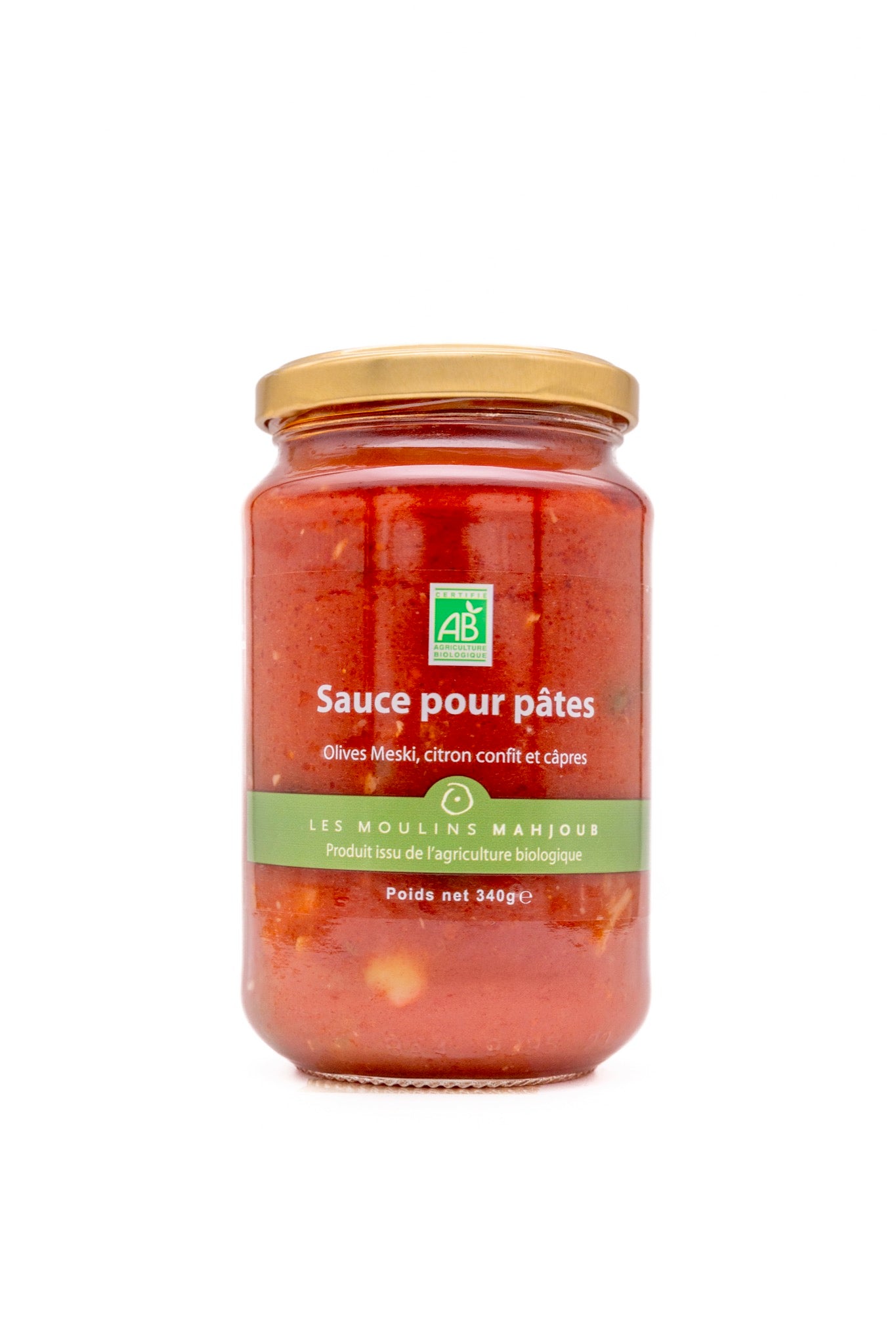 Sauce pour pâtes bio aux olives Meski, citron confit et câpres 340g — Les Moulins Mahjoub